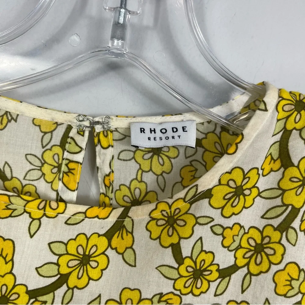 Rhode Resort Ella Yellow Floral Print Cotton Poplin Mini Dress M Boho No Belt - Picture 4 of 14